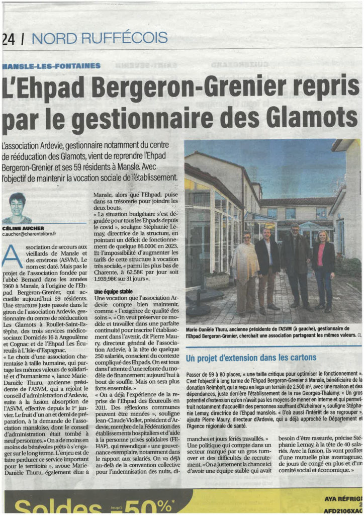 French newspaper article about EHPAD management takeover
